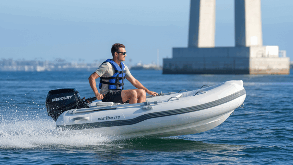Rigid inflatable boat with marine equipment in Florida coastal waters