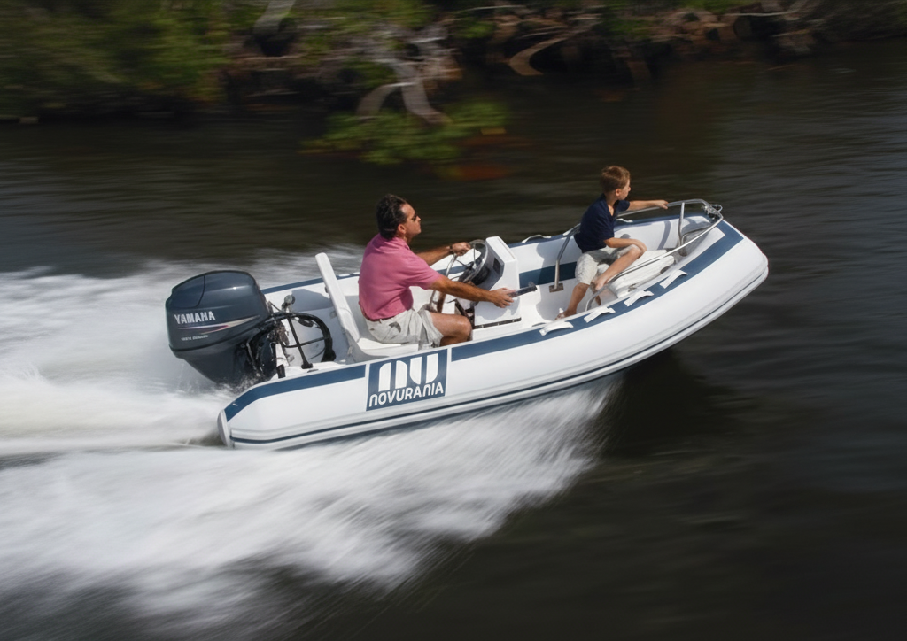 Rigid inflatable boat demonstrating stability in rough Florida coastal waters
